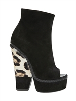 GIUSEPPE ZANOTTI - 150MM SUEDE AND PONY OPEN TOE BOOTS