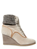 CHLOE' - 70MM WOOL CUFF SUEDE LOW BOOT WEDGES