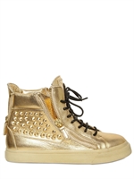 GIUSEPPE ZANOTTI - LAMINATED CALFSKIN AND STUDDED HIGH TOP