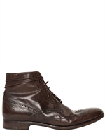 ALBERTO FASCIANI - HORSE LEATHER LACE UP LOW BOOTS - BROWN
