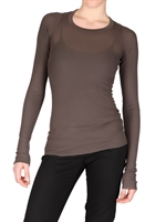 RICK OWENS - SILK VISCOSE LONG SLEEVE RIBBED TOP