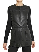VALENTINO - RIBBED WOOL BACK STUDDED LEATHER JACKET