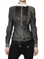 DSQUARED - LEATHER PATCH DENIM SHIRT