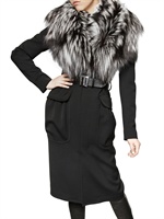 DSQUARED - SILVER FOX COLLAR WOOL STRETCH COAT