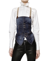 DSQUARED - LEATHER BUCKLE DENIM VEST
