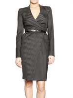 SALVATORE FERRAGAMO - NADELSTREIFEN WOLL TWILL GEWICKELTES KLEID
