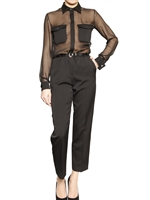 SALVATORE FERRAGAMO - SILK CHIFFON & CHIC WOOL CANVAS JUMPSUIT