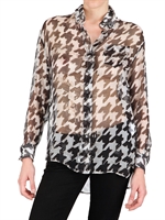 GALLIANO - HOUNDSTOOTH PRINT CHIFFON SHIRT
