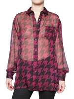 GALLIANO - HOUNDSTOOTH PRINT CHIFFON SHIRT
