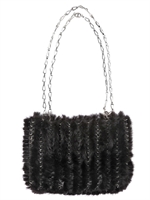 PACO RABANNE - ICONIC KNITTED MINK SHOULDER BAG - BLACK
