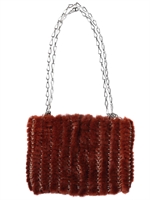 PACO RABANNE - ICONIC KNITTED MINK SHOULDER BAG - BROWN