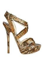 JIMMY CHOO - 145MM SNAKE PRINT CROSS OVER SANDALS