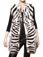 SIMONETTA RAVIZZA - PRINTED ZEBRA FOX VEST FUR COAT