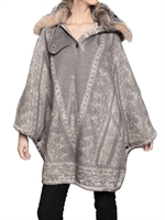 ETRO - MANTELLA IN JACQUARD DI ALPACA CON PELLICCIA