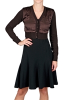 SPACE - CASHMERE AND TECHNO SATIN CARDIGAN SWEAT - BROWN