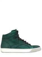 LANVIN - WAXED CALFSKIN HIGH TOP SNEAKERS