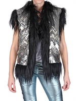 BALMAIN - GOATHAIR TRIM EMBROIDERED LEATHER VEST