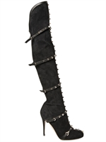VALENTINO - 100MM STUDDED STRETCH SUEDE BOOTS