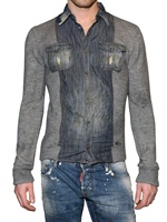 DSQUARED - WASHED DENIM AND KNIT SHIRT SWEATER