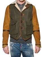 DSQUARED - SHEARLING SUEDE BOMBER LEATHER JACKET