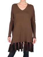 HOTEL PARTICULIER - MINK TAIL HEM WOOL CASHMERE KNIT SWEATER - BROWN