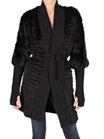 METEO - RIBBED WOOL TRIM RACOON FUR COAT