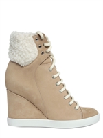 SEE BY CHLOE' - 80MM SUEDE  ECO FUR CUFF WEDGES