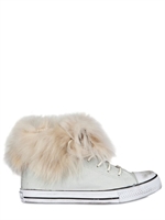 DIONISO - PAINTED CANVAS RABBIT FUR CUFF SNEAKERS