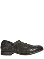 BB BRUNO BORDESE WASHED - WAXED CANVAS AND CALFSKIN LACE-UP SHOES