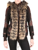 DON VANQUISHER - CAPPOTTO IN PELLE E TWEED CON COLLO DI VOLPE