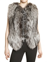 PHILIPP PLEIN - LEATHER INSERT SILVER FOX VEST FUR COAT