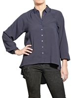 AMERICAN RETRO - CREPE CHIFFON AND LACE SHIRT - NAVY