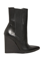 AMERICAN RETRO - 120MM CALFSKIN POINTY LOW BOOT WEDGES - BLACK
