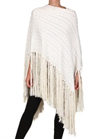 JAMES LONG - FRINGED CABLE WOOL PONCHO SWEATER