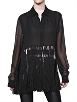 JAMES LONG - MACRAME WOOL FRINGED SILK CHIFFON SHIRT