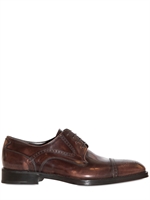 SALVATORE FERRAGAMO - BRUSHED CALF DERBY LACE-UP SHOES - BROWN