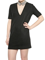 AU JOUR LE JOUR - BESTICKTER KRAGEN WOLL GEWEBE KLEID