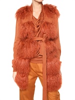 MAURIZIO PECORARO - MONGOLIAN FUR AND KNIT VEST FUR COAT - ORANGE