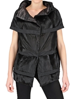 CHICCA LUALDI BEEQUEEN - STRIPED SHEARLING CAPE FUR COAT - BLACK