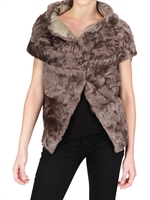 CHICCA LUALDI BEEQUEEN - REVERSIBLE SHORT SHEARLING CAPE FUR COAT - BROWN