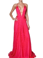 ROBERTO CAVALLI - LEOPARD PRINT SILK CHIFFON LONG DRESS