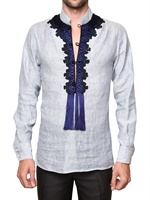 ROBERTO CAVALLI - VORNE BESTICKTES GESTREIFTES POPLIN HEMD
