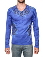ROBERTO CAVALLI - HELLBLAUES ROSETTE BEDRUCKTES JERSEY T-SHIRT
