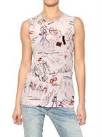 DOLCE & GABBANA - PRINT CREPE DE CHINE COTTON JERSEY TANK