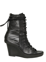 ANN DEMEULEMEESTER - STIVALI ALLACCIATIIN PELLE LAVATA CON ZEPPA 90MM