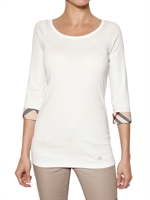 BURBERRY BRIT - CHECKED CUFFS COTTON JERSEY T-SHIRT