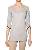 BURBERRY BRIT - CHECKED CUFFS COTTON JERSEY T-SHIRT