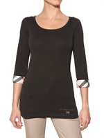 BURBERRY BRIT - CHECKED CUFFS COTTON JERSEY T-SHIRT