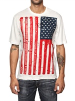 DSQUARED - PERFORATED JERSEY USA FLAG T-SHIRT
