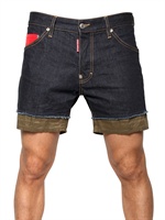 DSQUARED - DENIM & COTTON CHECK DETAIL SHORTS